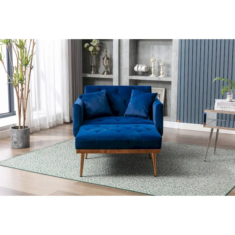 Velvet Upholstered Tufted Living Room Sleeper Sofa Chair With Rose Golden feet