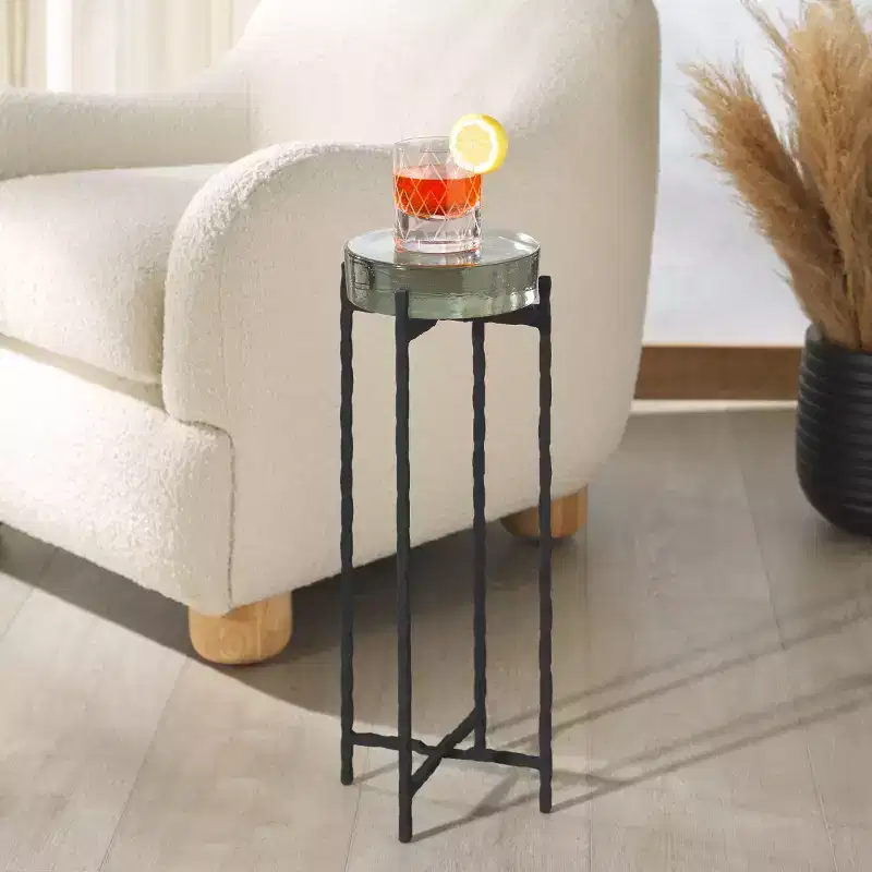 Cast Glass Drink Table, Black and Clear