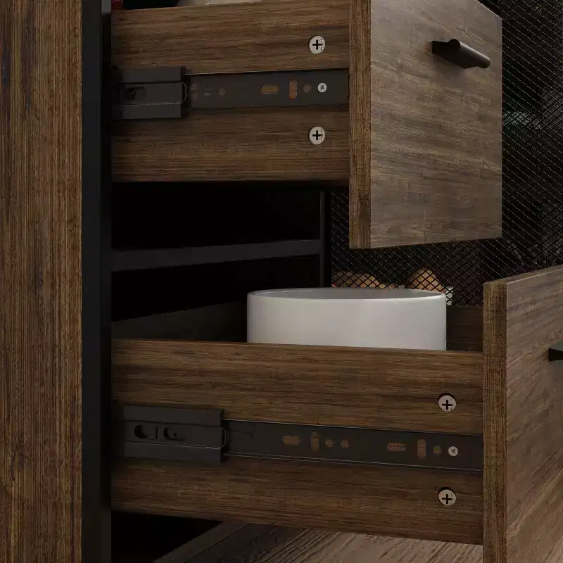 Famapy Brown Woodgrain Multifunctional Kitchen Cabinet Kitchen Sideboard with Hanging Shelf Display Shelf