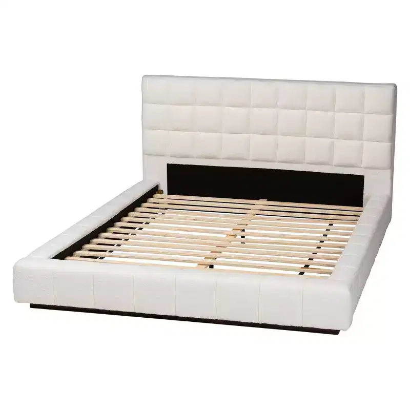 Queen Size Teddy Bear Fabric Platform Bed White