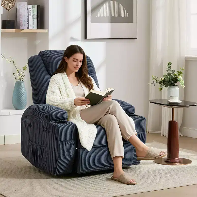 Massage Recliner Chair, Ultra-Comfortable Reclining (135 Adjustable), Dual Cup Holders & Side Storage Pockets, Easy Tool Assembly