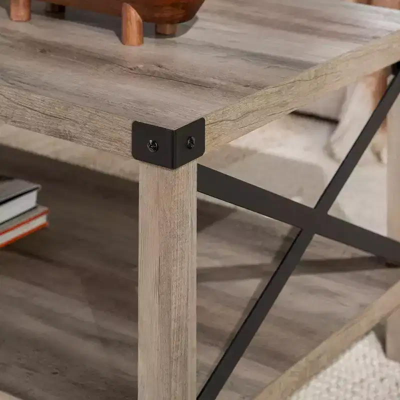 Farmhouse Metal-X Coffee Table with Lower Shelf