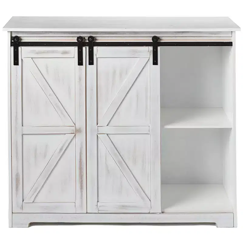 The Lakeside Collection Kitchen Buffet Wooden Cabinet with Sliding Barn-Doors -