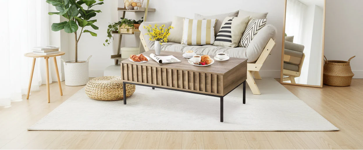 Coffee Table, Lift Top Coffee Table with Storage Shelf & Hidden Compartment - Mid Century Modern Rustic Rectangle Table (Living Room)