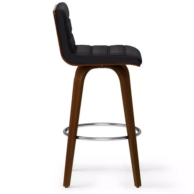 WyndenHall Madigan Barstool Black: Mid-Century Modern, Adjustable Height, Faux Leather Upholstery, Wood & Metal Frame
