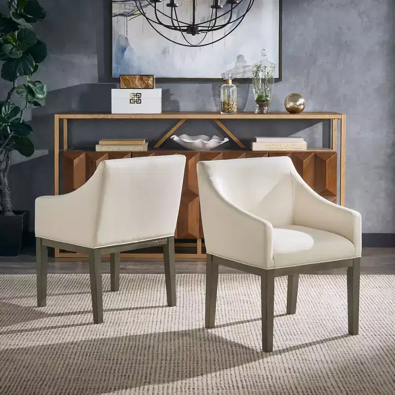 Weathered Grey & Beige Slope Arm Dining Chair, Set of 2