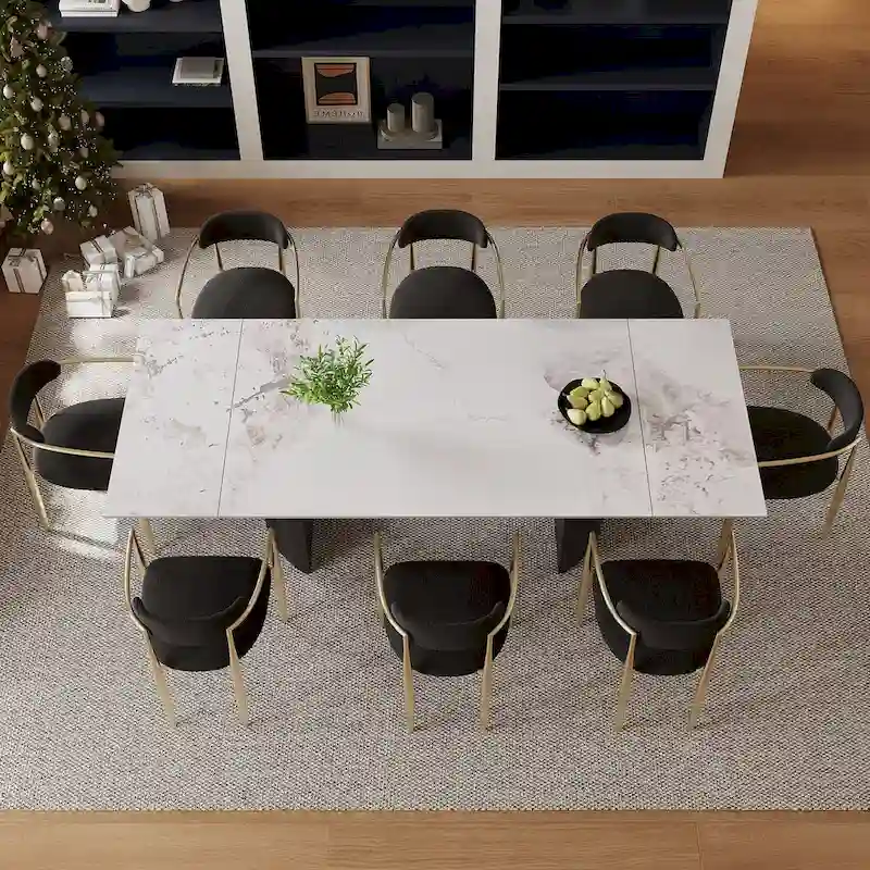 9-Piece Extendable Dining Table Set with 8 Upholstered Chairs