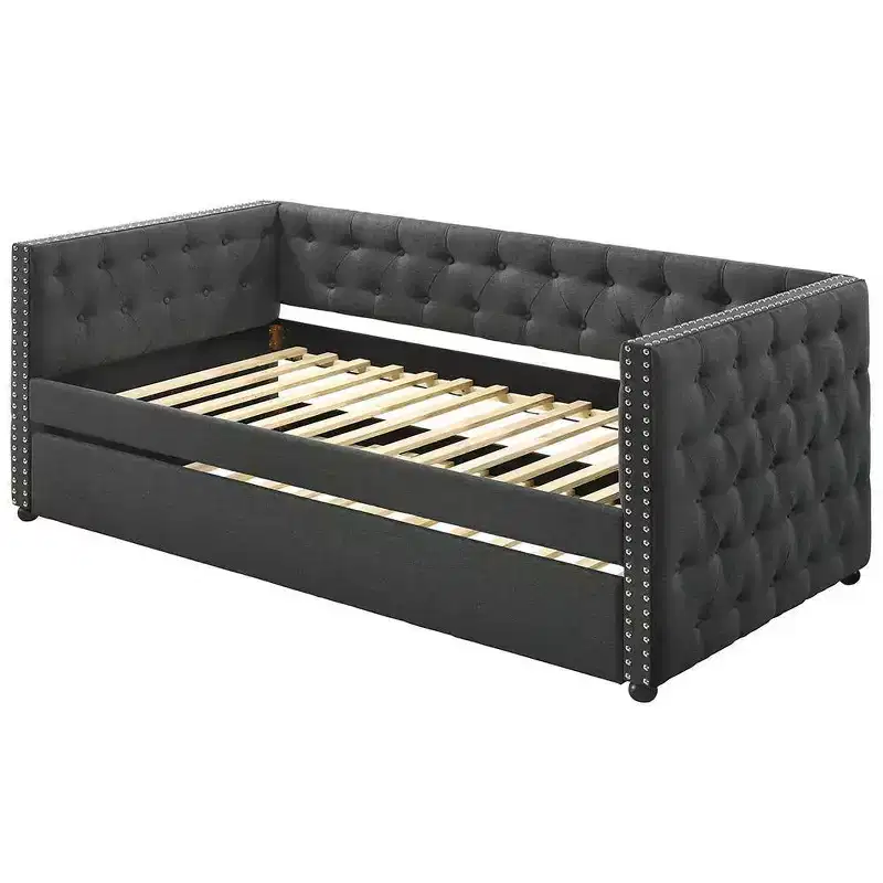 Upholstered Tufted Platform Bed with Nailhead Trim