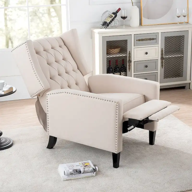 27 Wide Upholstered Manual Recliner, Wing Sofa Chair with Wood Legs