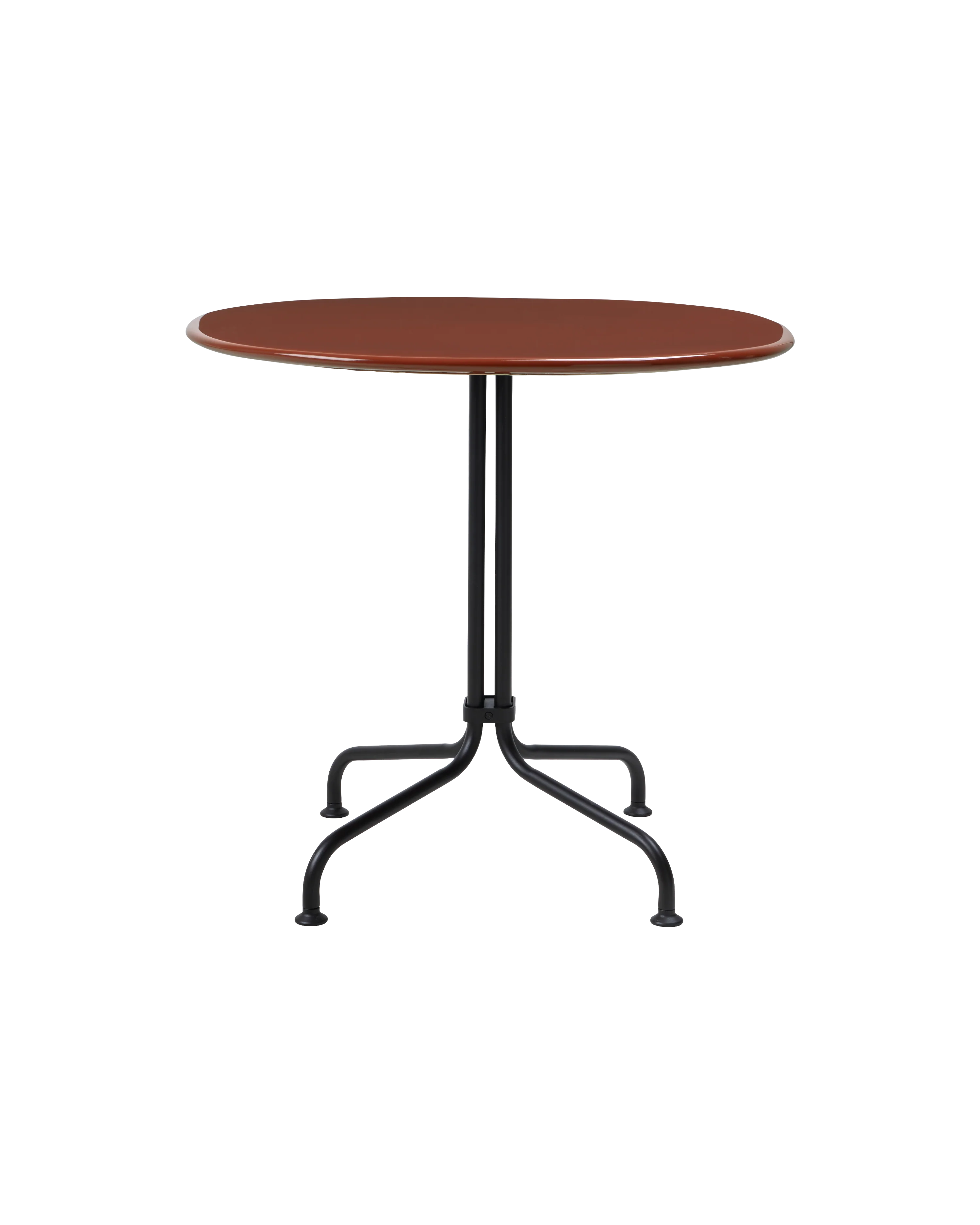 Cafe-Style Red Italian Stoneware Bistro Dining Table with Black Steel Legs for Dining Room or Outdoor