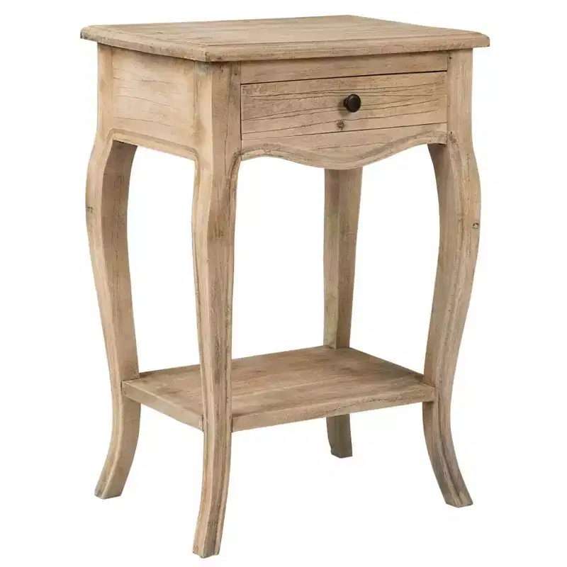 East at Main 28" Promenade Side Table with Drawer and Shelf Tan: Mango Wood, No Assembly Required