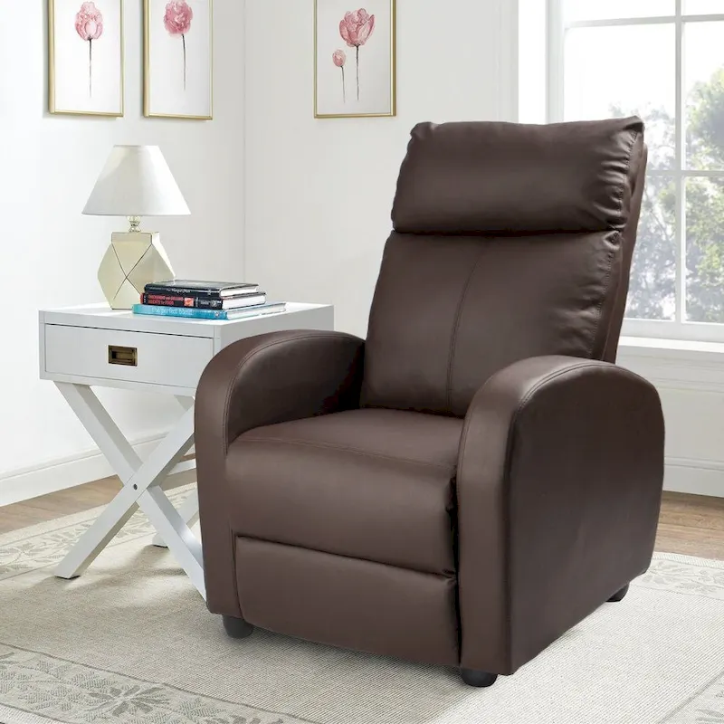 PU Leather Push-Back Recliner Chair with Adjustable Footrest, 250 lb Capacity, 27.6