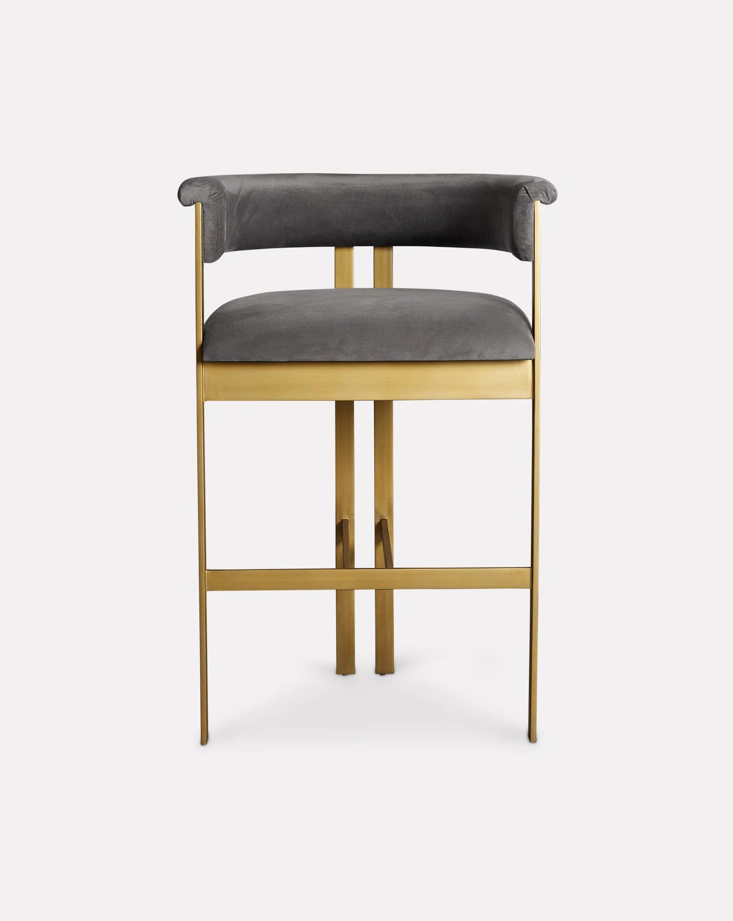 Grey Fabric Curved Back Brass Frame Bar Chair