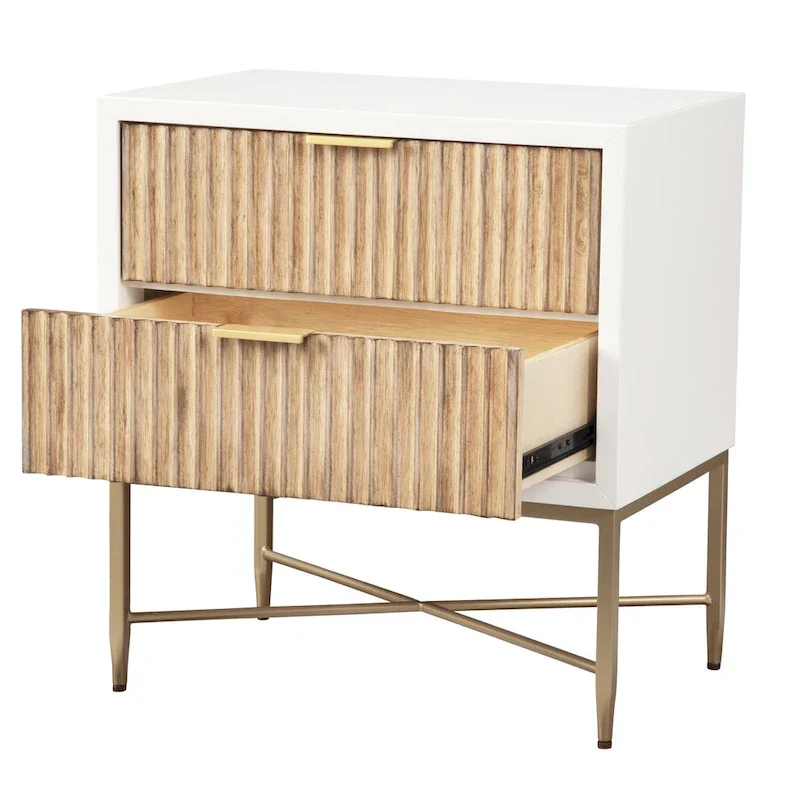 Modern Luxurious Nightstand with 2 Drawers and Gold Metal Legs