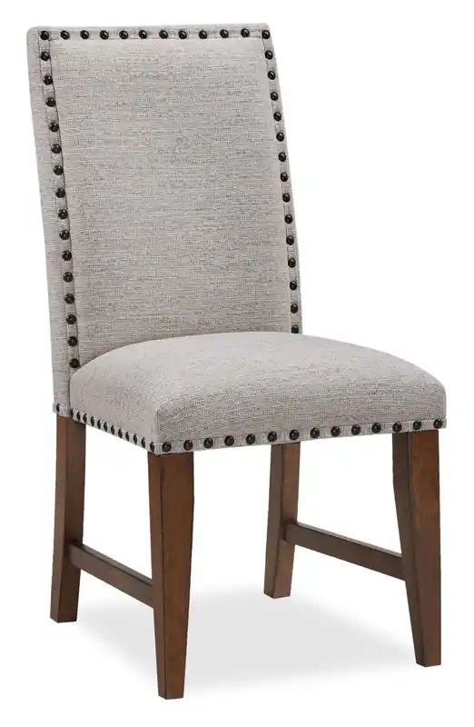 Dining Chair with Polyester Fabric & Nailhead Trim - Beige & Brown