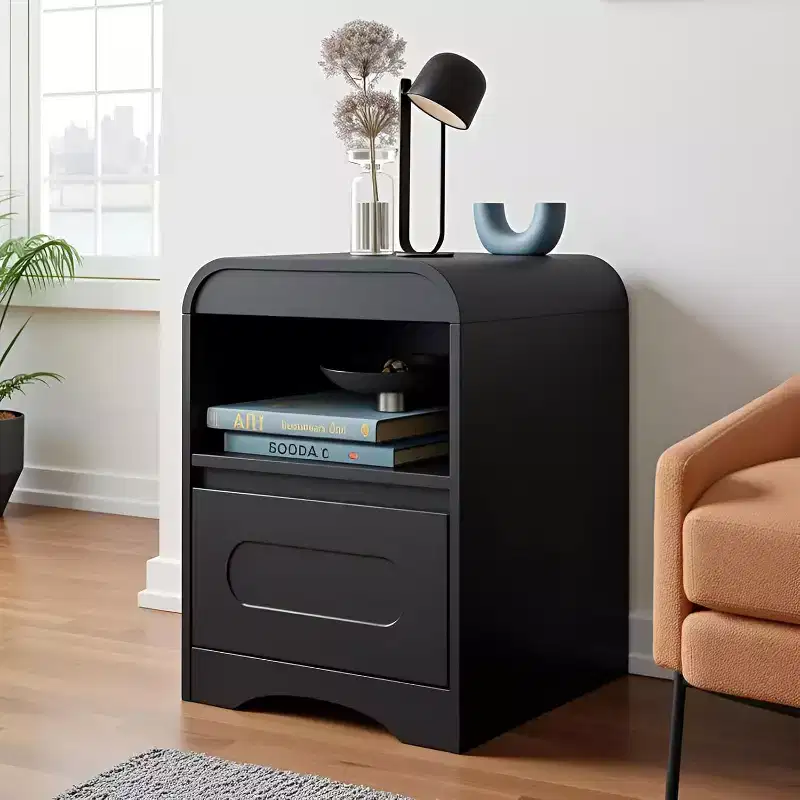 Night Stands for Bedroom Living Room with Drawer Storage Curved Bed Side Table