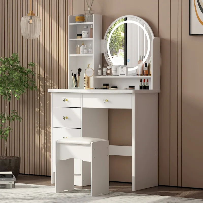 Timechee 31.5 Wide Makeup Vanity Set with Stool, Mirror,3 Color Light - 31.5W