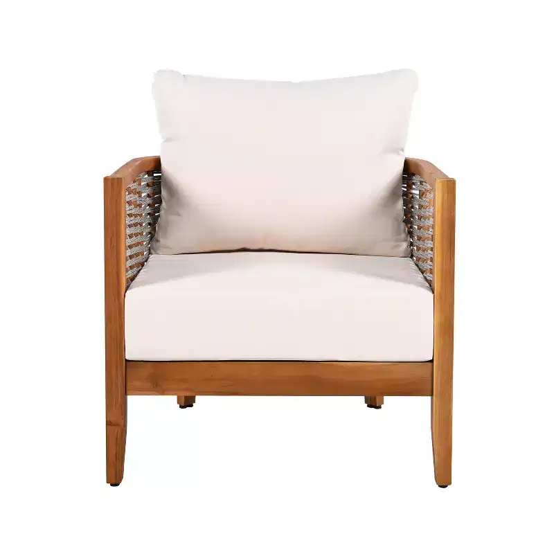 Christopher Knight Home Liliana Modern Patio Acacia Wood Woven Rope Armchair with Thick Cushions