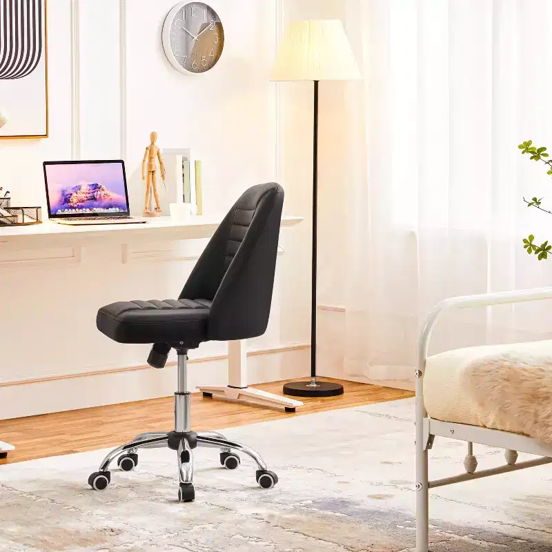 Yaheetech Faux Leather Mid Back Home Office Desk Chair with Chrome-plated Metal Base