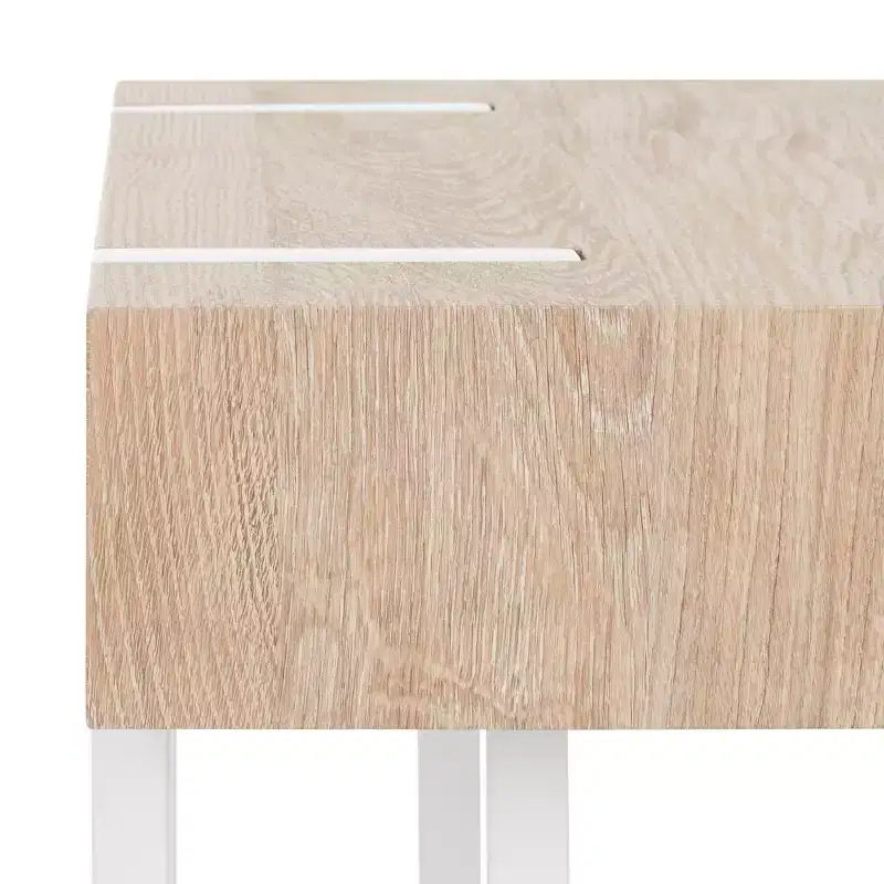 Square End Table – Brown Veneer Top / White Iron Frame, 1-Piece