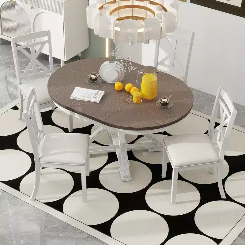 Whisen 5-Piece Extendable Wood Dining Table Set with 4-Upholstered Chairs