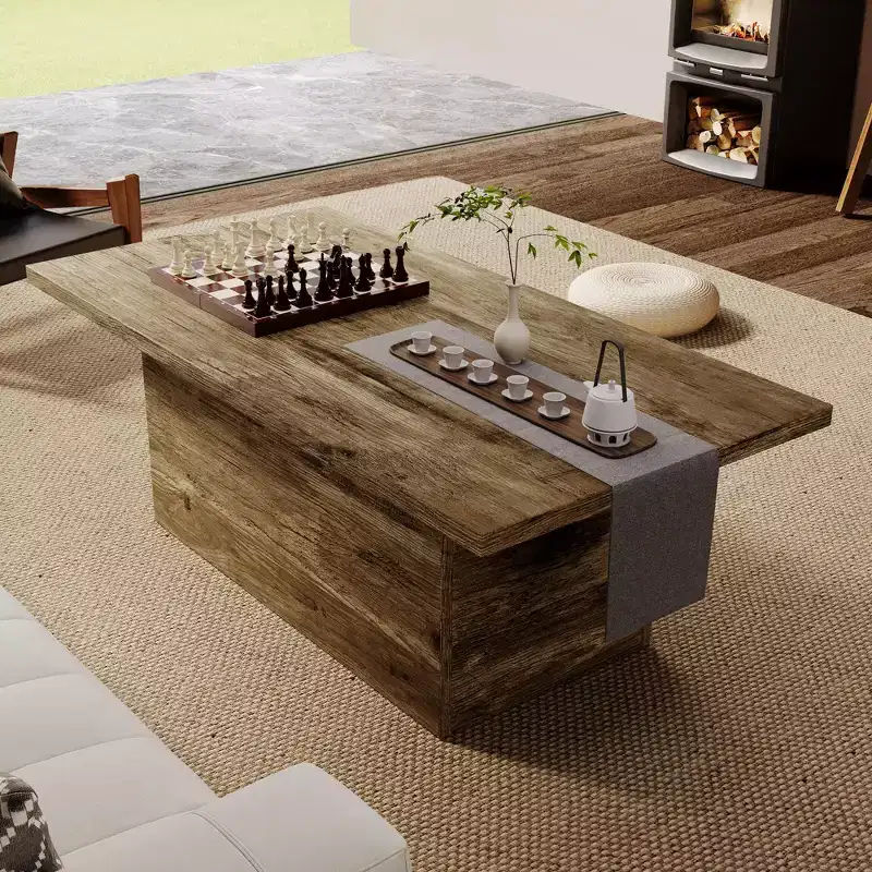 Rectangular Coffee Table, 47.25-Inch Modern Solid Wood Medium Coffee Table, Wooden Farmhouse Rustic Cocktail Coffee Table