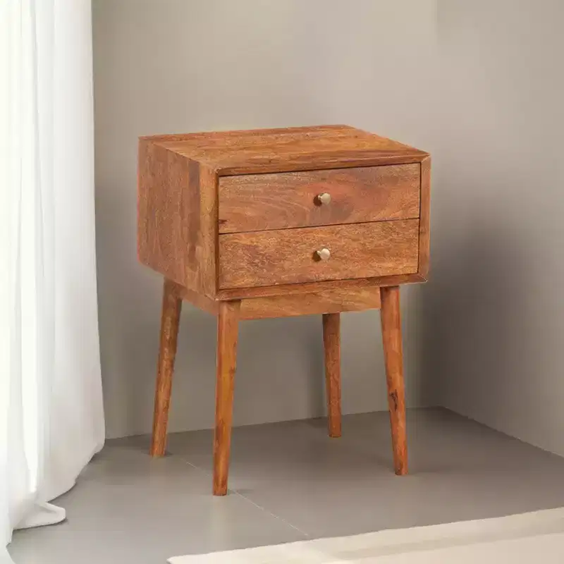 Royal Hampton Bedside Nightstand Table with 2 Drawers and Brass Knobs, Mango Wood Construction