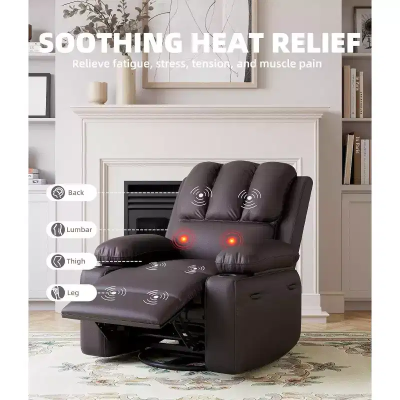 Acekool Power Recliner sofa with Heat & Massage, Swivel Rocker, USB Port, Cup Holders, Side Pockets, Extra-Wide Seat, Living Room