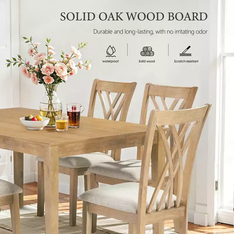 GDFStudio Marcus Modern 7 Piece Rubber Wood Dining Table Set with 6 Upholstered Chairs