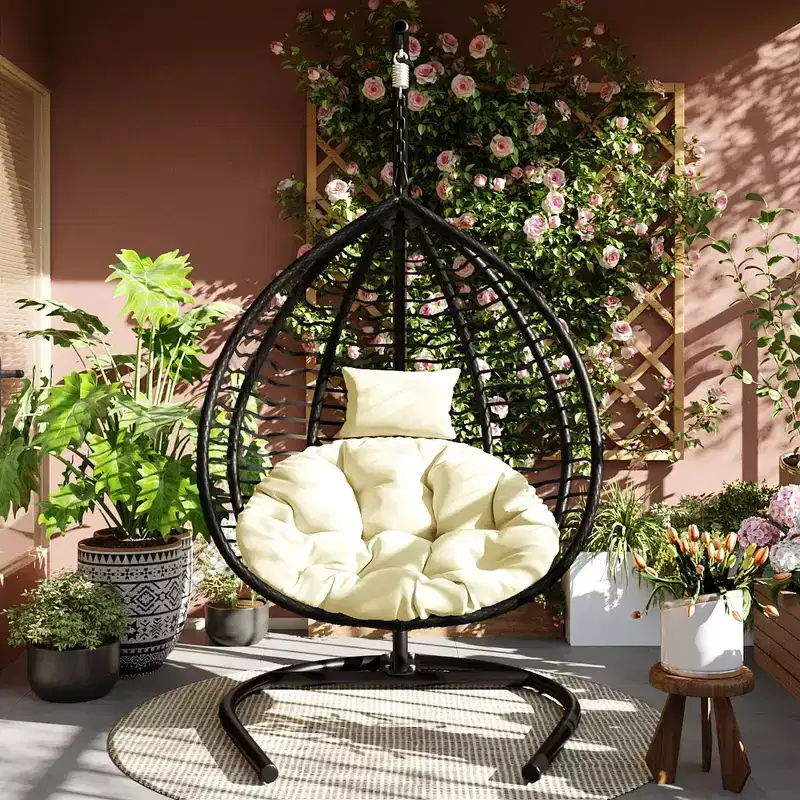 Whisen Hanging Hammock Chair with Stand, Egg Swing Chair with Iron Frame and Cushion & Headrest