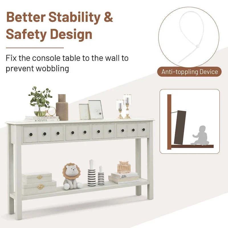 Costway 60 Console Table Retro Entryway Sofa Table with 4 Drawers & - See Details