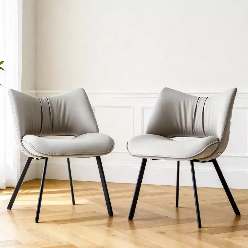 Chic Modern Upholstered Dining Chair with Curved Back and Black Metal Legs - Light Grey