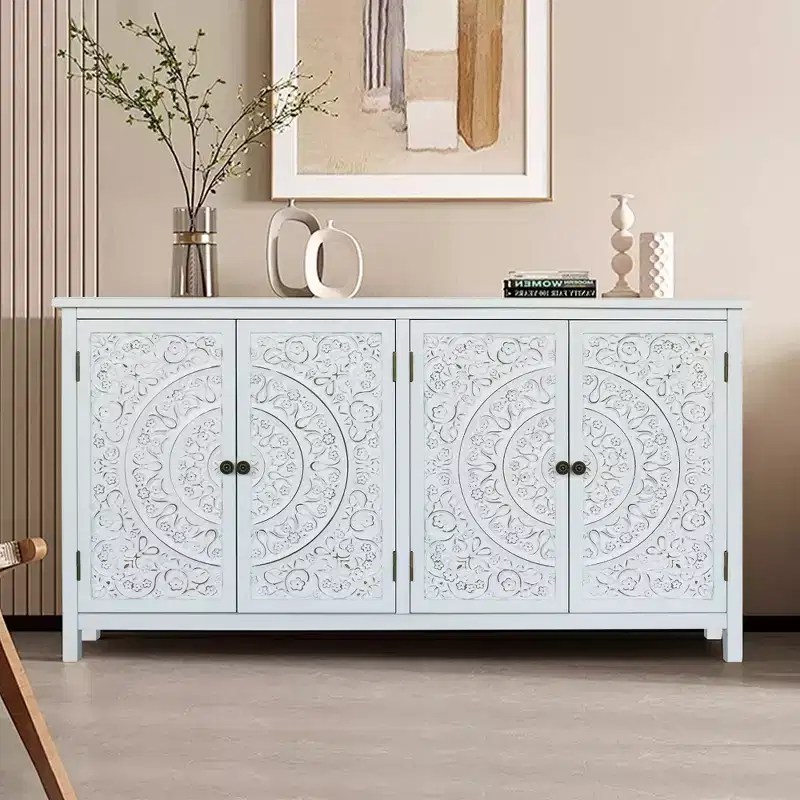 Transitional Fir Wood 60.00'' Storage Sideboard Cabinet with 4 Doors
