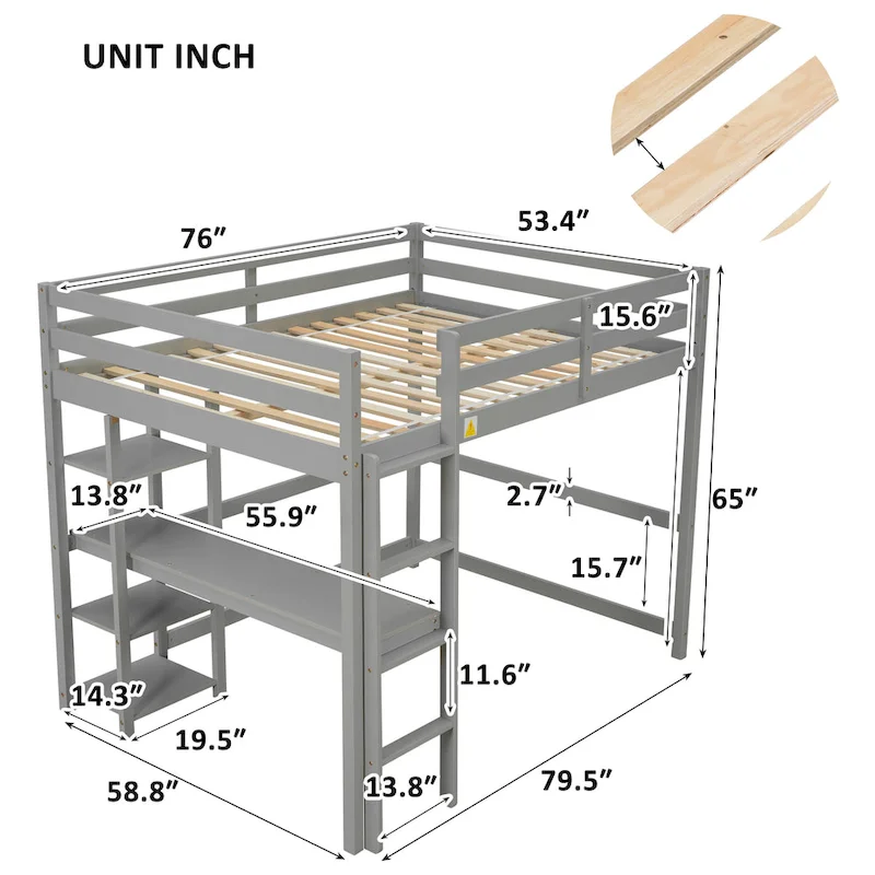 Full Loft Bed with Desk ,Shelves and Ladder