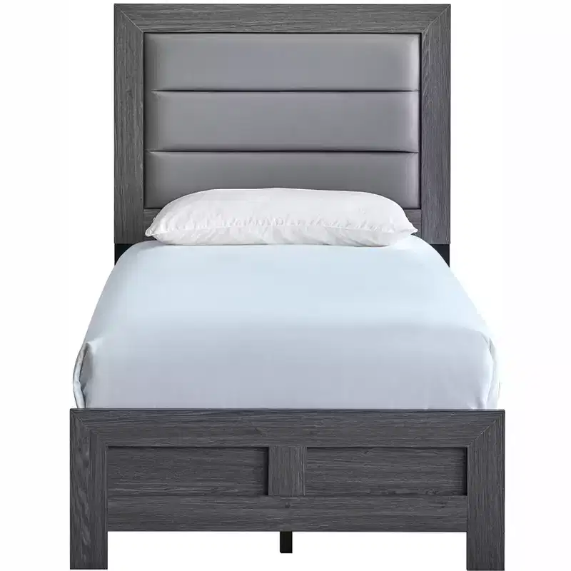 Passion Furniture Plano Gray Wood Frame Twin Panel Bed