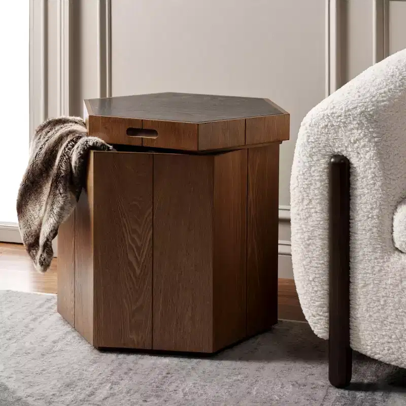 Hexagonal tray storage side table