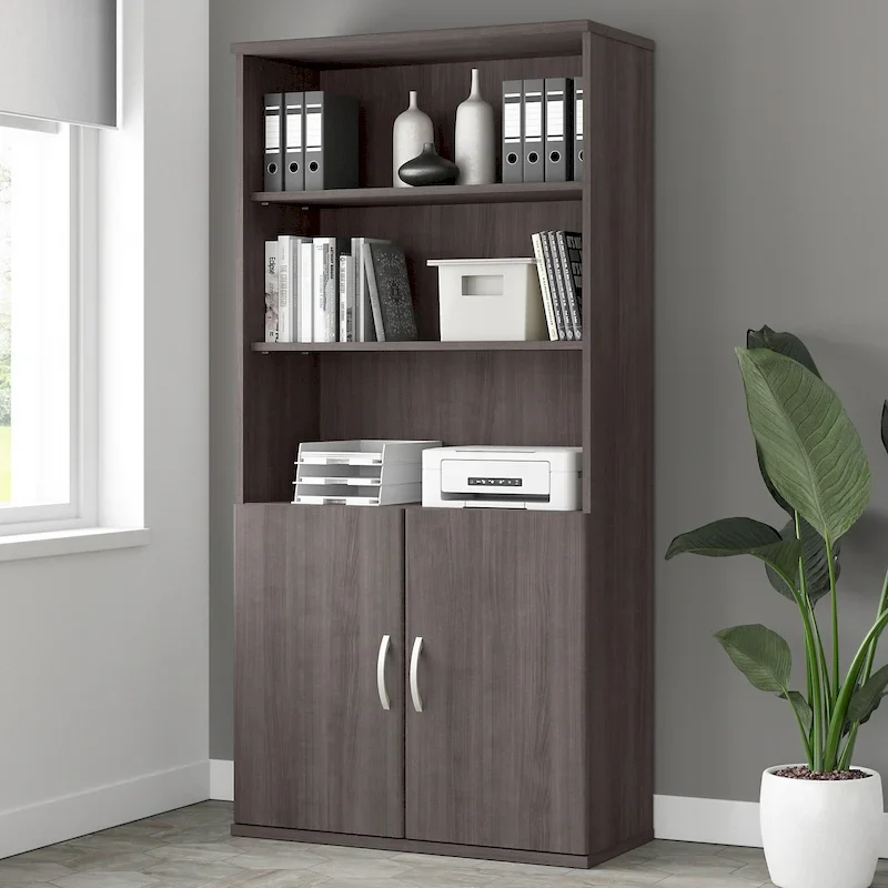 Tall 5 Shelf Bookcase with Doors by