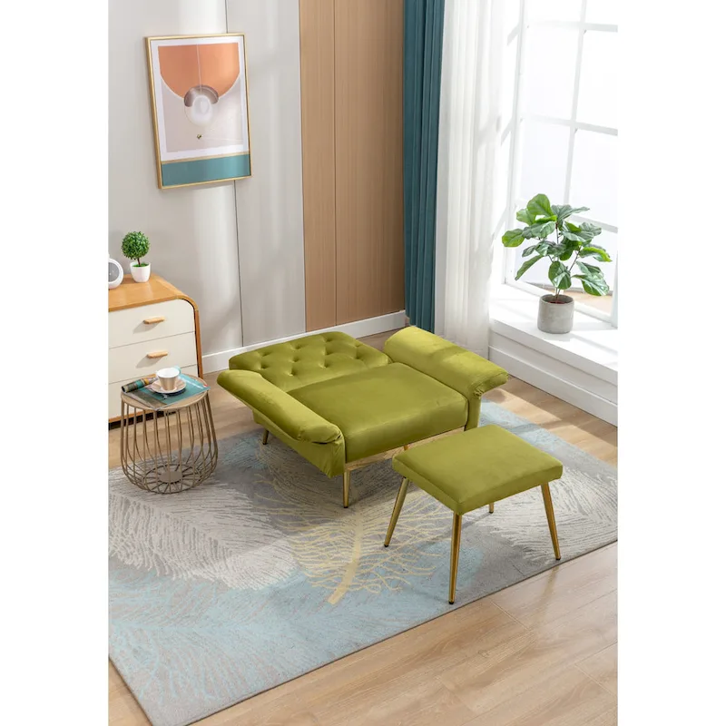 HOMEFUN Velvet Tufted Adjustable Armrests and Backrest Armchair with Ottoman