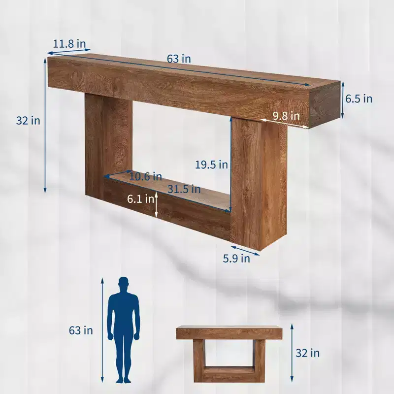 63 Console Table for Entryway, Narrow Sofa Table Behind Couch, Entryway Table Foyer Hallway Table, Wooden Console Sofa Table for Entrance