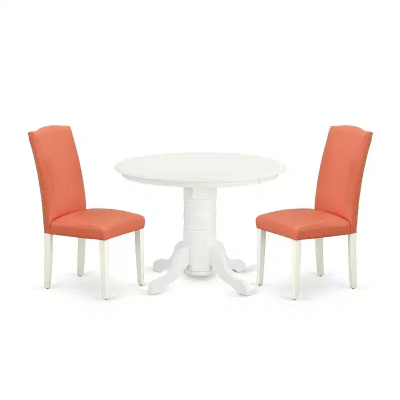 Round Dinette Set 3pc - 42 Table & 2 Parson Chairs - Pink Flamingo PU Leather - Eclectic Elegance