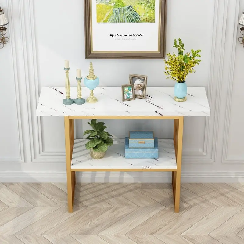 Modern 42-Inch Console/Accent Table with Geometric Metal Legs
