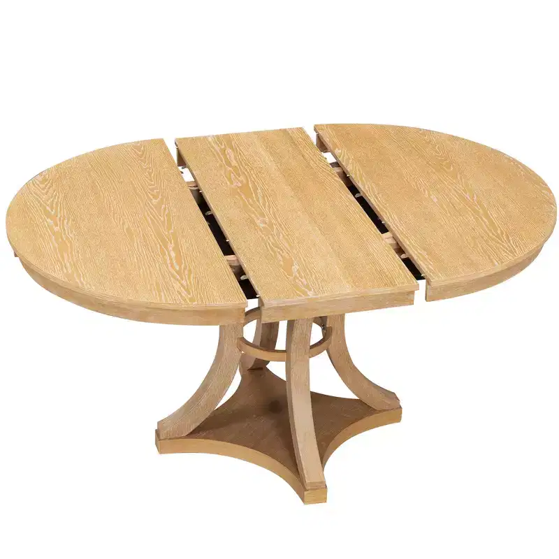 Merax Stylish 5-Piece Retro Dining Set with Extendable Round Table & 4 Upholstered Chairs