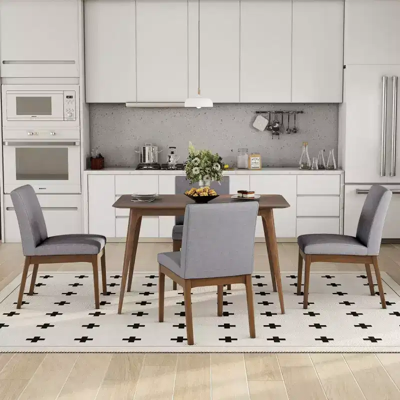 Merax 5-Piece Mid-Century Modern Dining Set with 4 Upholstered Chairs