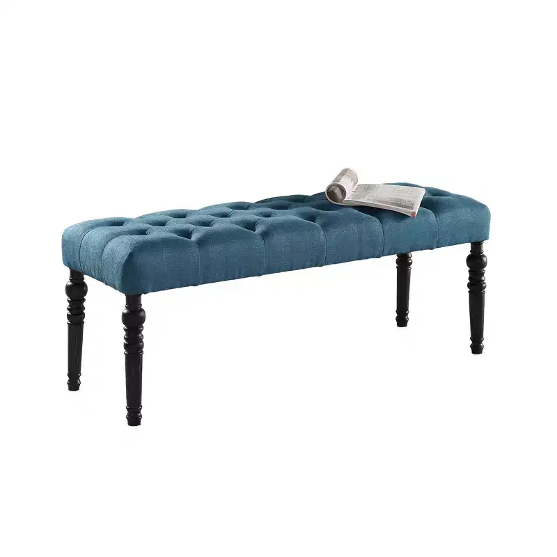 Elegant Tufted Button Ottoman Bench with Wooden Turned LegsUpholstered Shoe Bench Dining Bench for Living RoomEntryway