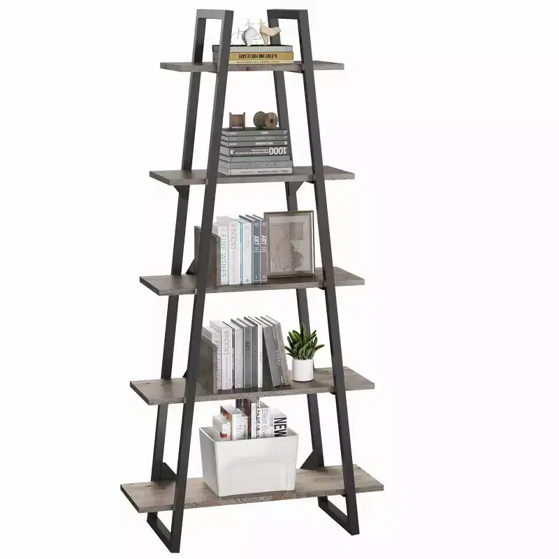 5-Tier A-Shaped Bookshelf, A-Shaped Bookcase Industrial Ladder Shelf Open Display Shelves with Metal Frame, Plant Stand Shelf Living Room, Office
