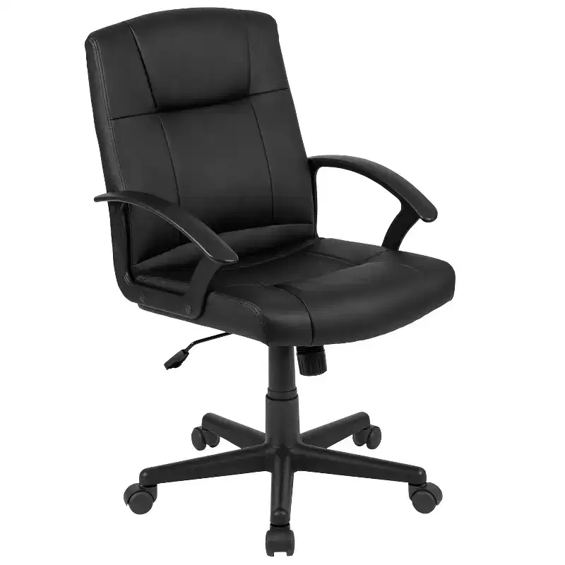 Emma and Oliver Mid-Back Black LeatherSoft-Padded Task Office Chair with Arms