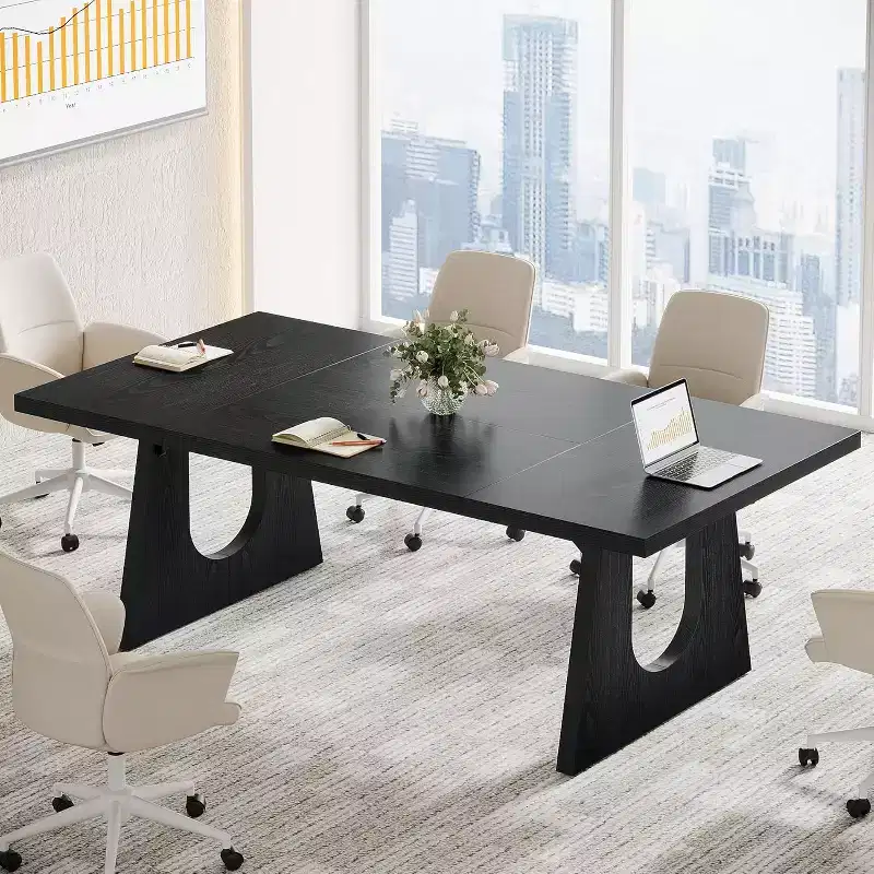 70.9-Inch Conference Table for 6-8 People, Modern Rectangular Office Meeting Desk, Black