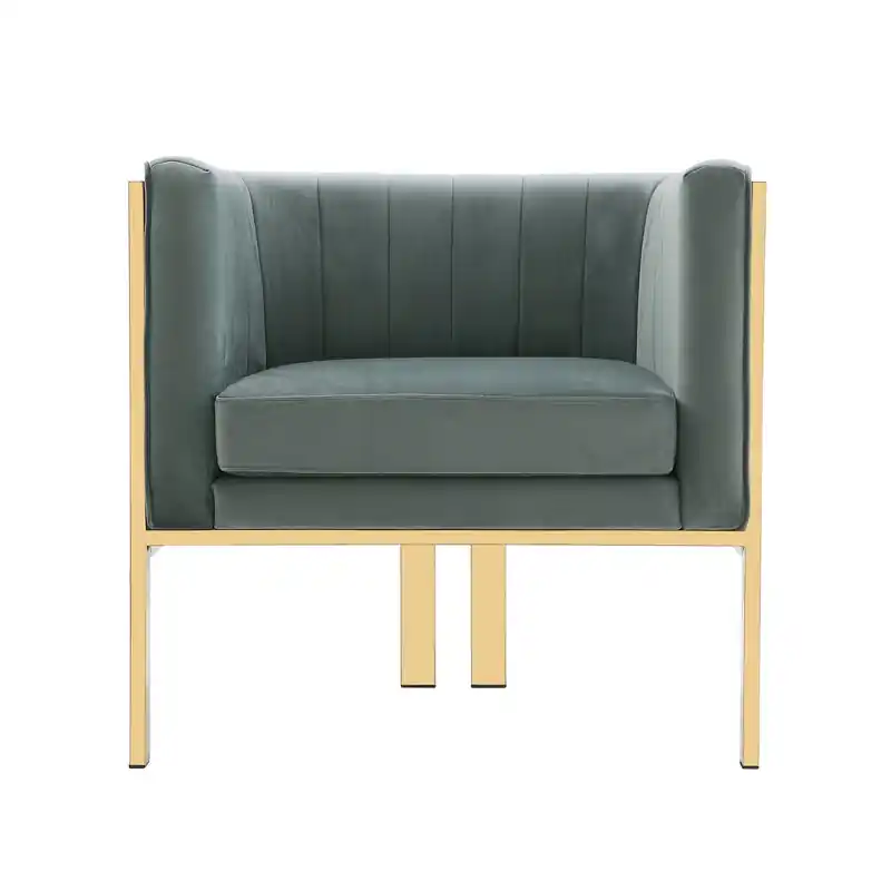 Polished Brass Velvet Accent Armchair - Warm Grey