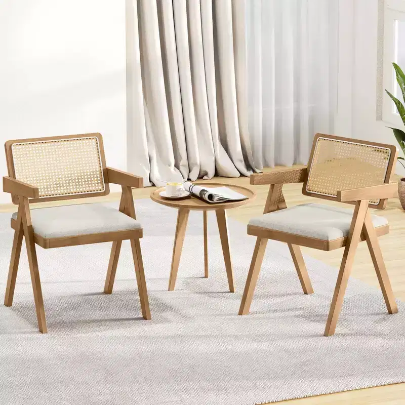 Costway Set of 2/4 Rattan Accent Chairs Fabric Dining Chairs Modern Living Room Chairs White