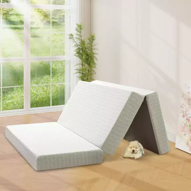 Tri Folding Mattress 6 Inch Memory Foam Trifold Mattress Foldable Washable Cover&Non-Slip Bottom&Storage Bag for Space-Saving Guest Bed,Pet